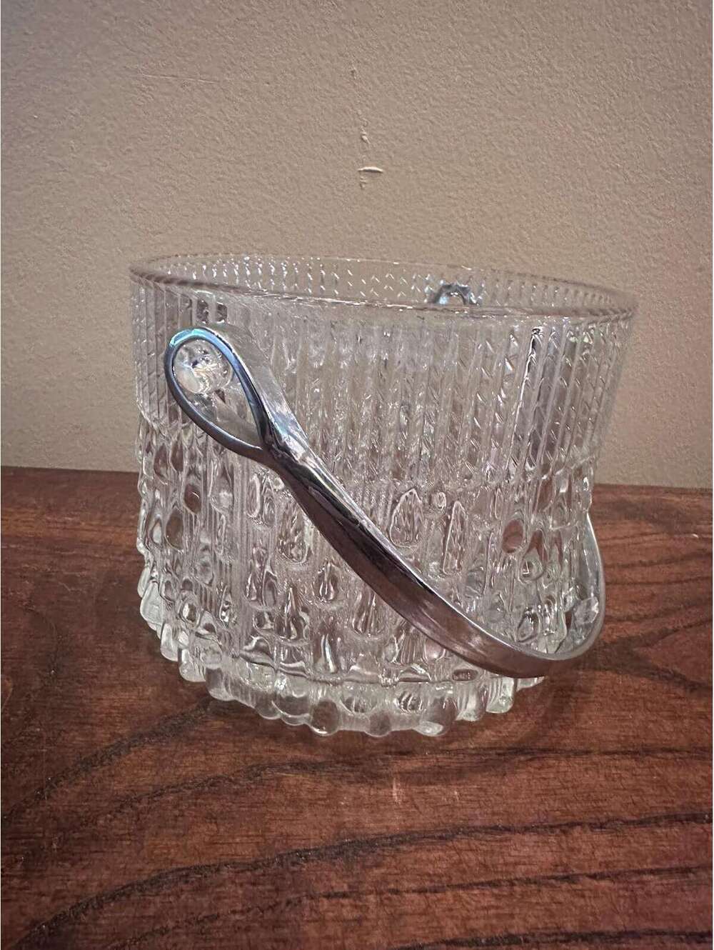 Vintage Teleflora French Crystal Ice Bucket with Chrome Handle